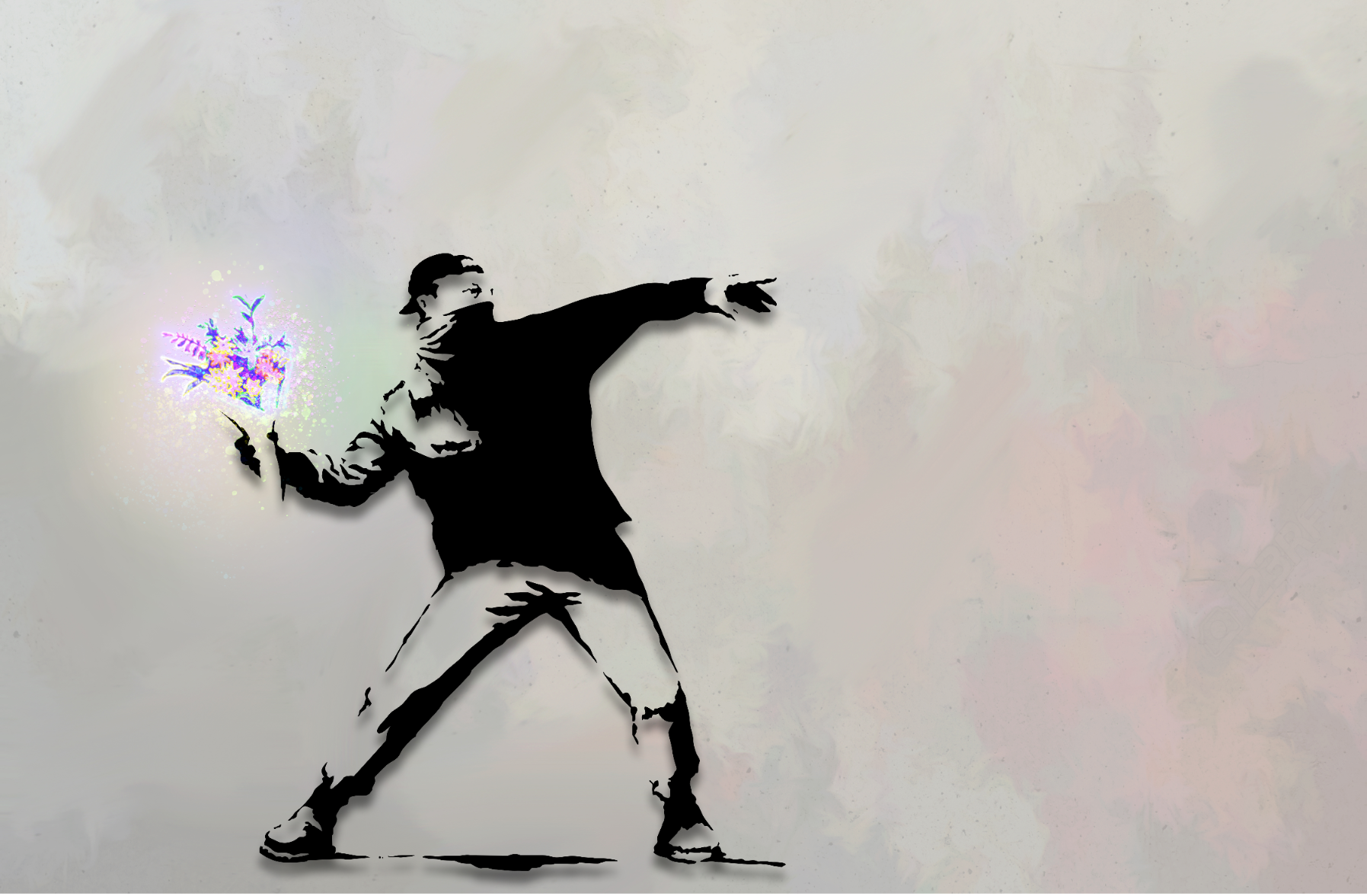 Flower Thrower (Neon) Banksy inspired
